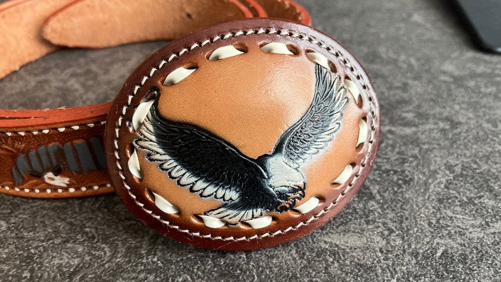 Ledere riem met een Buckle van een Adelaar, Overige kleuren, Echt leder, Nieuw, Ophalen of Verzenden