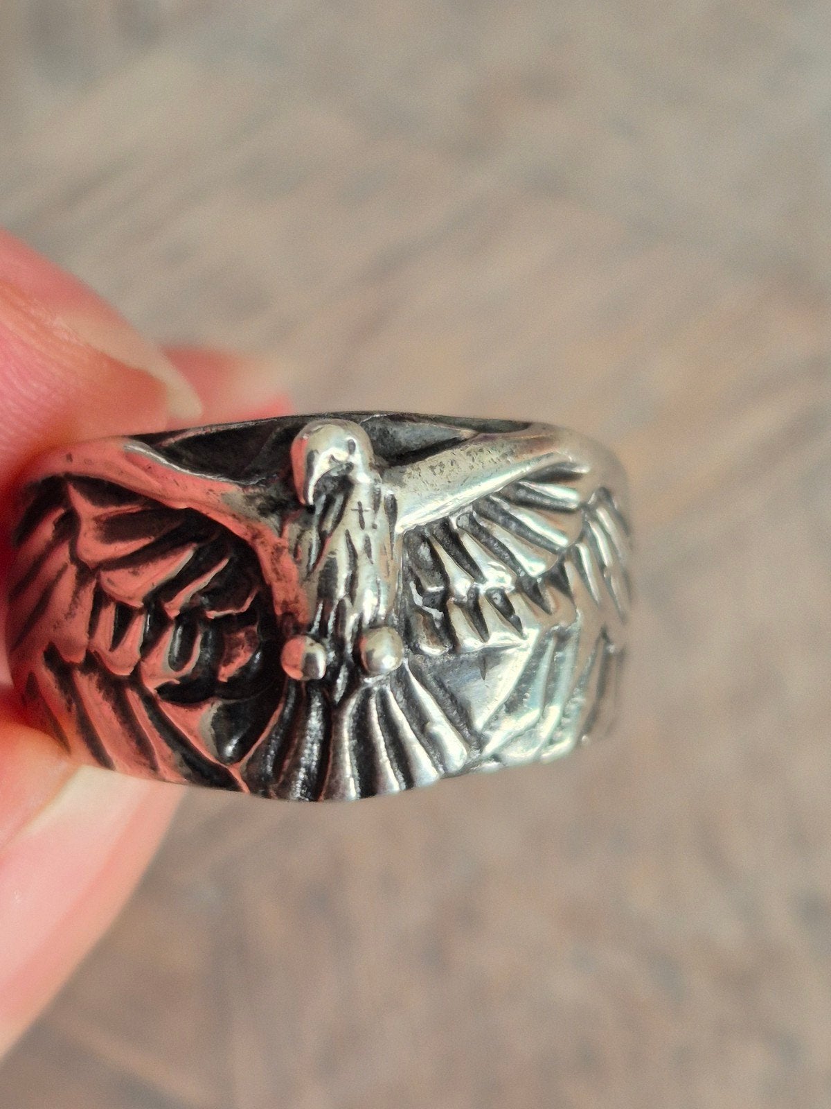 Zilveren ring met adelaar, maat 17-18, Gebruikt, Ophalen of Verzenden, 17 tot 18, Dame