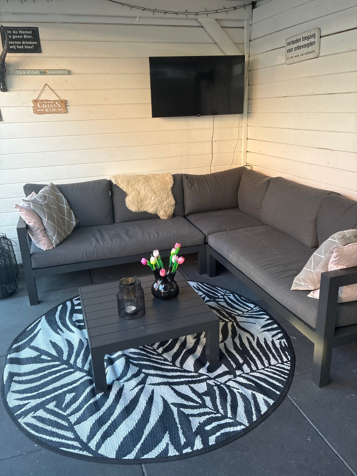 Loungebank met salontafel - Grijs aluminium, Tuin en Terras, Tuinsets en Loungesets, Ophalen, 5 zitplaatsen, Gebruikt, Aluminium