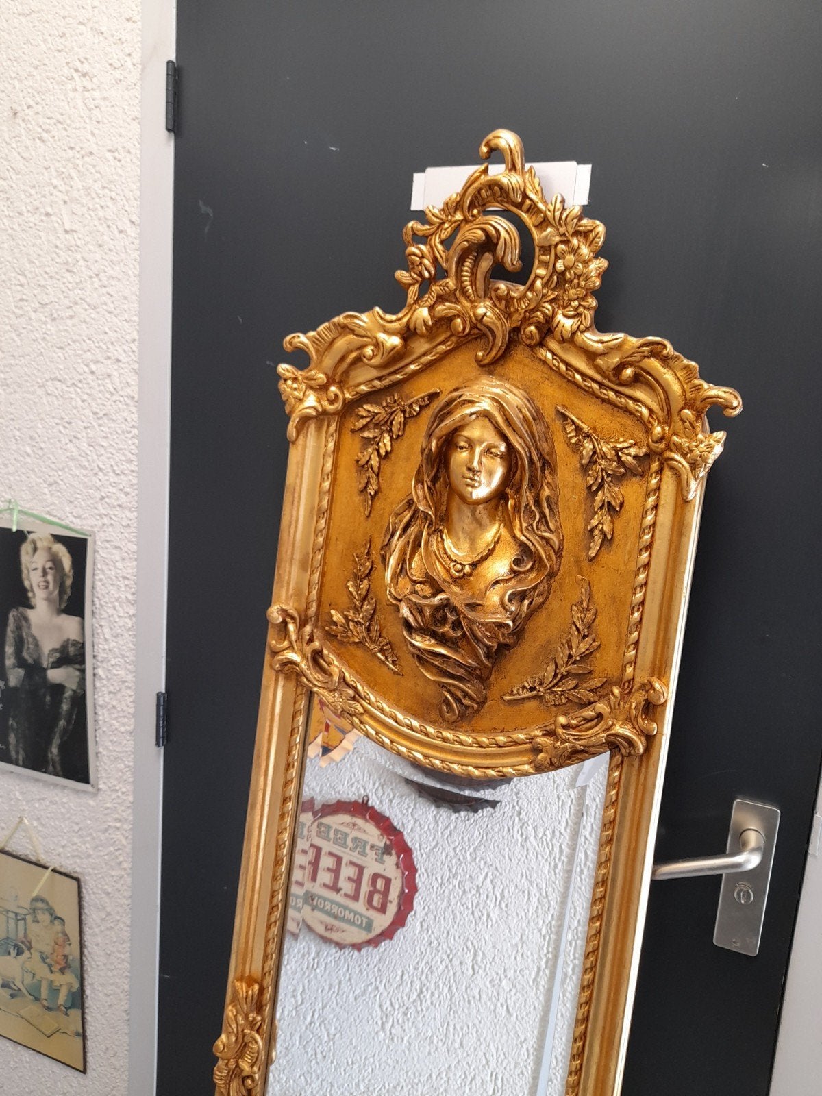 Zeer mooie barok kuif spiegel, Ophalen, Ovaal, Minder dan 50 cm