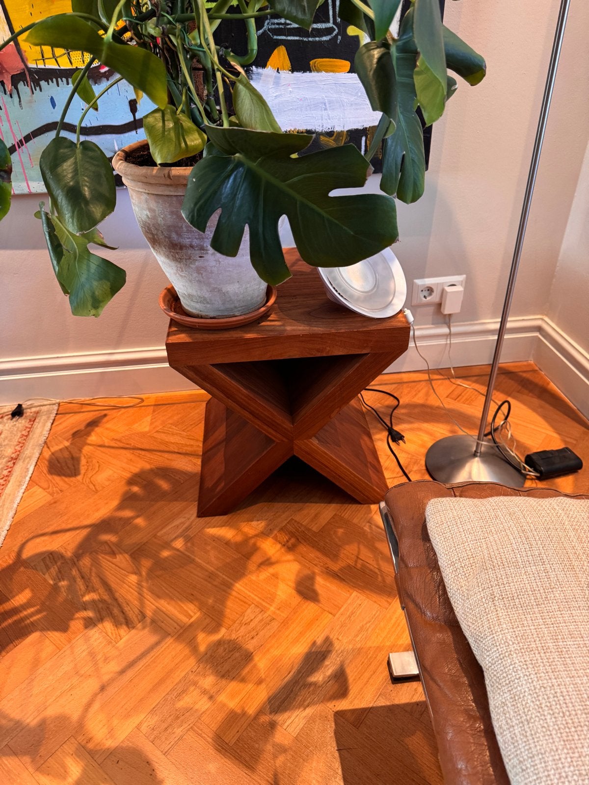 Massief eiken kruk bijzettafel kubus vorm- Zwaar en robuust, Minder dan 55 cm, Gebruikt, Rechthoekig, Hout