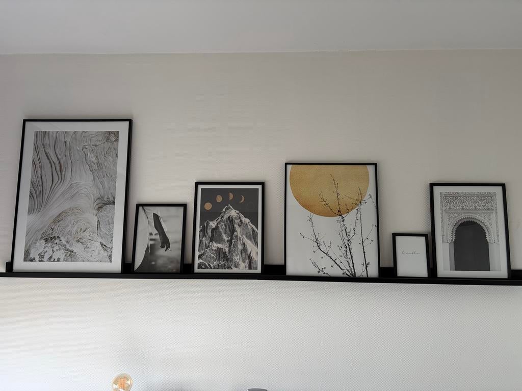 Set van 6 diverse ingelijste prints met fotoplank, Ophalen of Verzenden, 75 cm of meer, 50 tot 75 cm, Print