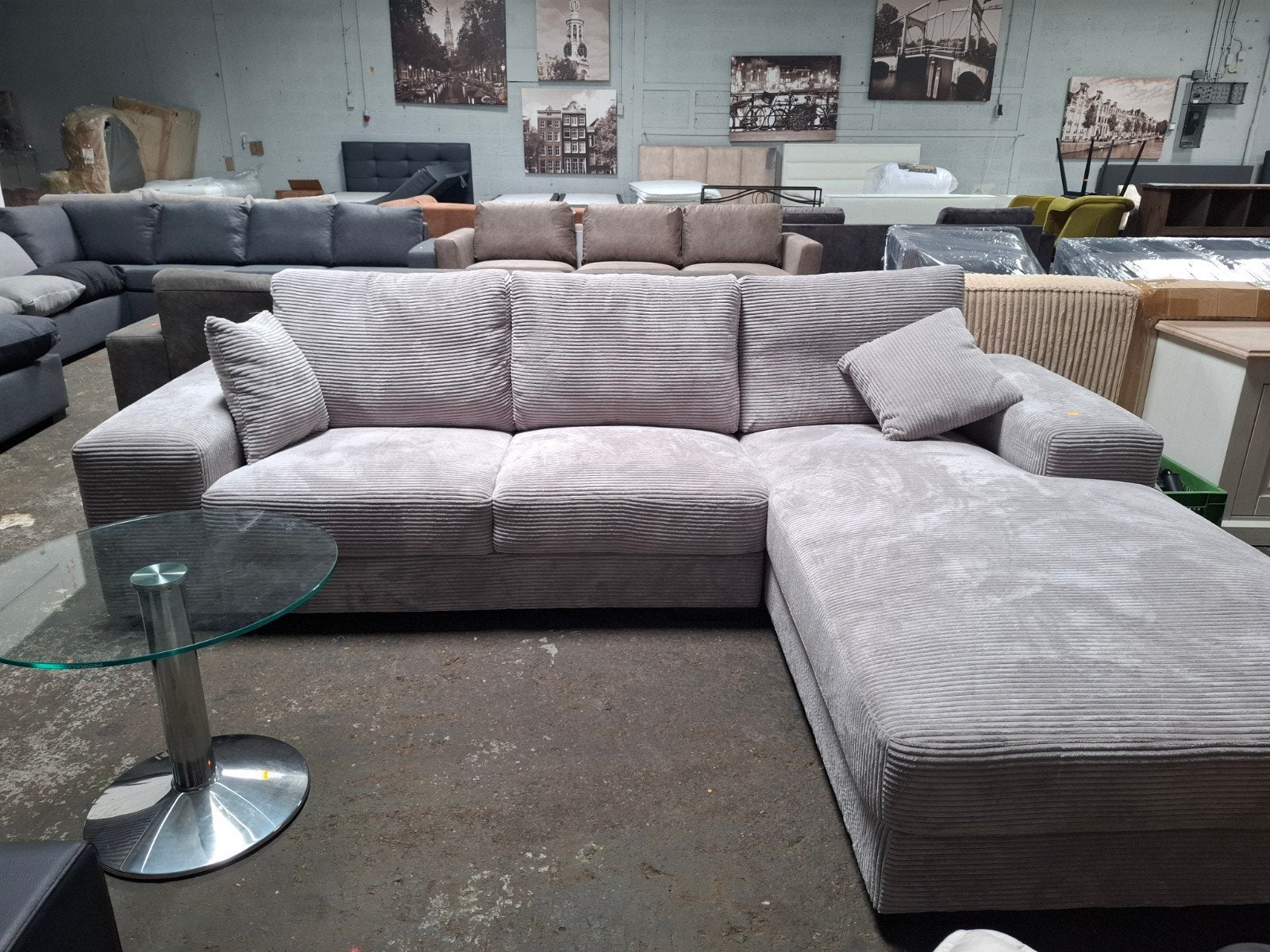Hoekbank licht grijze ribstof B276 X L196, Huis en Inrichting, Roxxz design, Nieuw, Ophalen of Verzenden, Stof