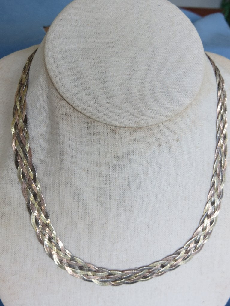 Hals sieraad - gevlochten in 925 zilver - midden 20e eeuw, Ophalen of Verzenden, Gebruikt, Zilver, Zilver