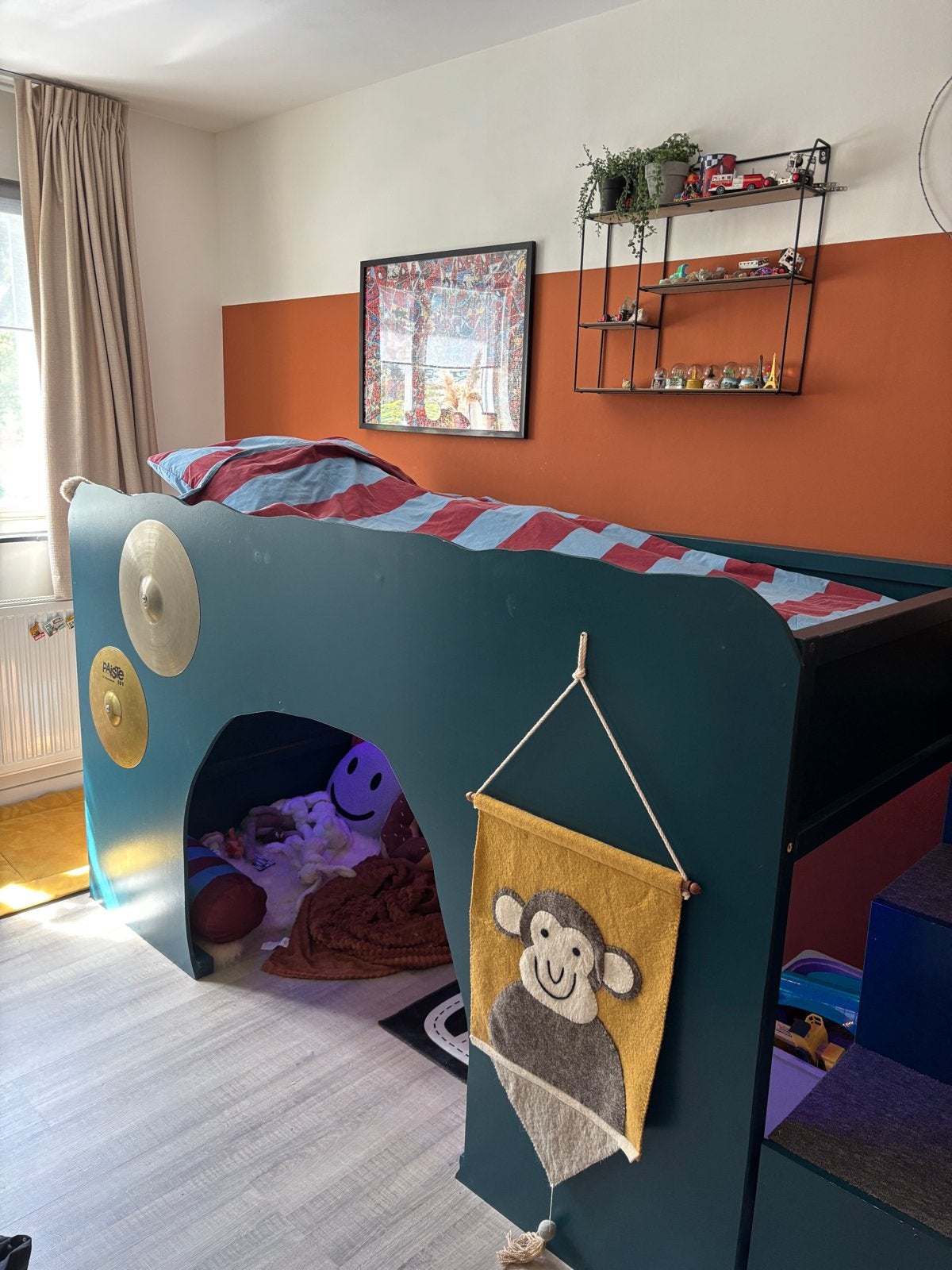 Stevige halfhoogslaper KURA bed met opbergruimte en trap, Ophalen, Gebruikt, 90 cm, Eenpersoons