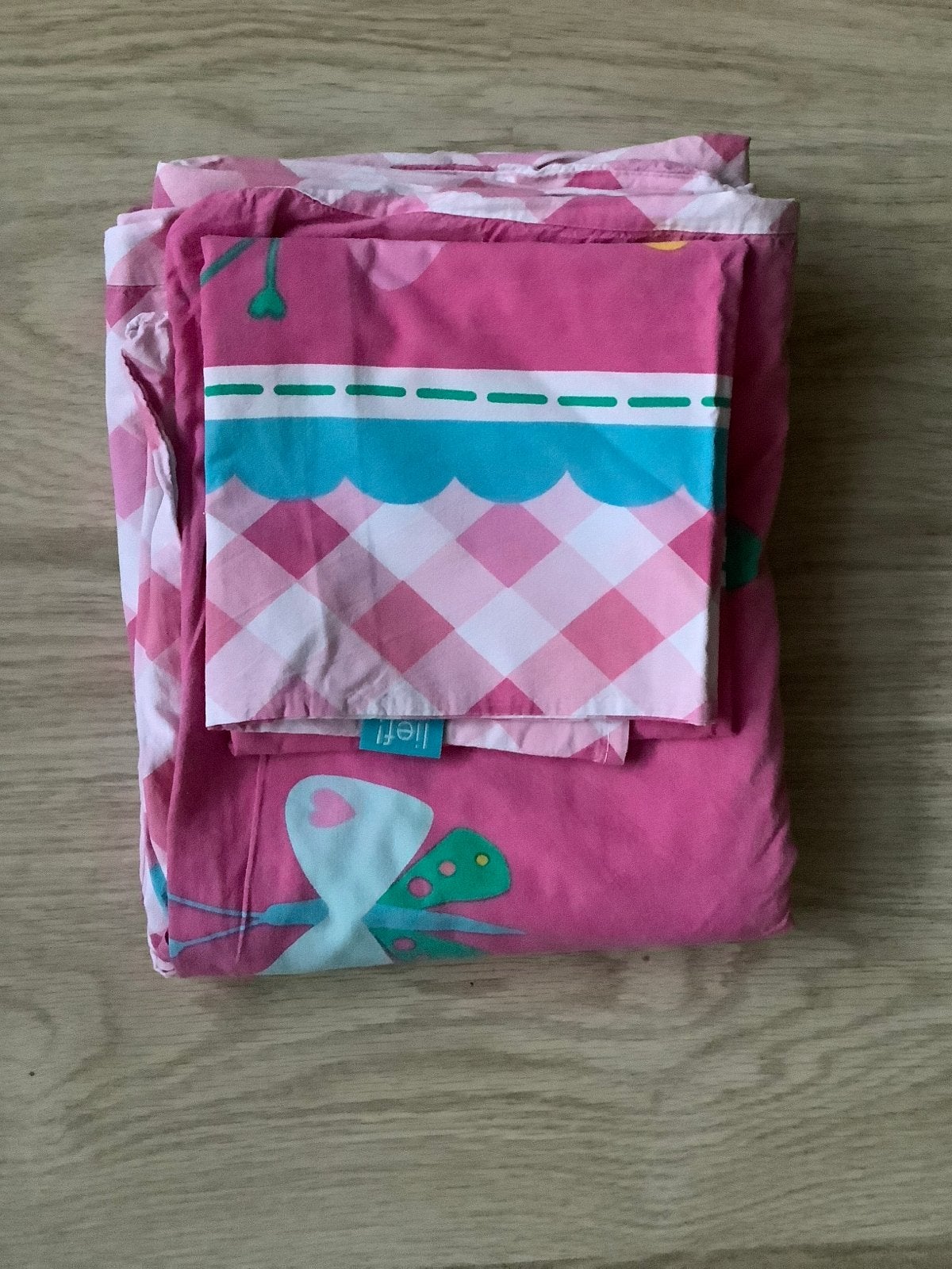 Lief! Dekbedovertrek Eenpersoons Roze Geruit Hart ZGAN, Gebruikt, Eenpersoons, Dekbedovertrek, Ophalen of Verzenden