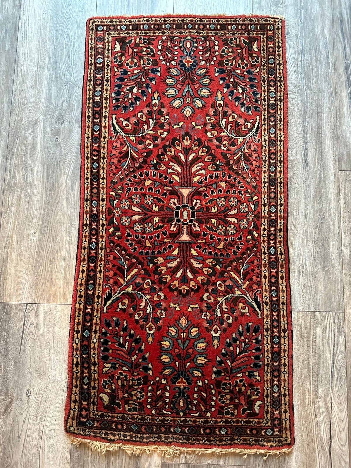 oude Perzisch Kashan/Sarouk tapijt, Ophalen of Verzenden, Zo goed als nieuw, Blauw, Rechthoekig