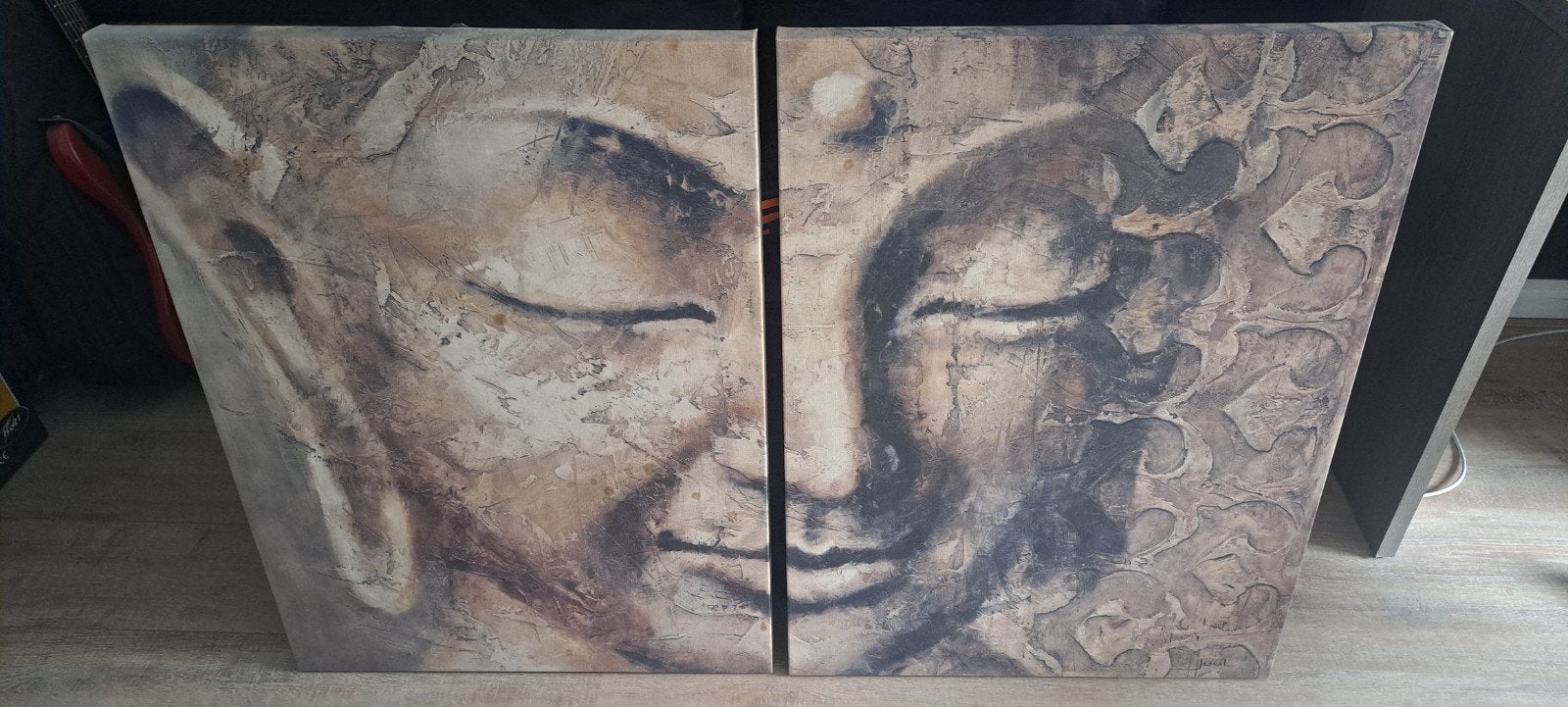 Boedha 2 luik schilderij h80 x b120cm, Ophalen, 100 tot 125 cm, Schilderij