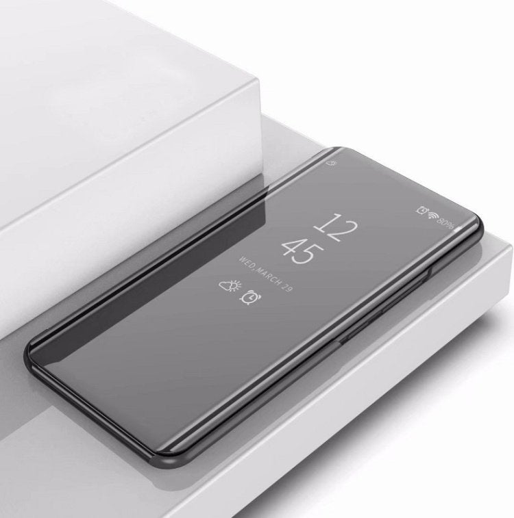 OnePlus 7T Pro _ Clear View Stand Cover Set _ Zwart, Verzenden, Nieuw, Hoesje of Tasje
