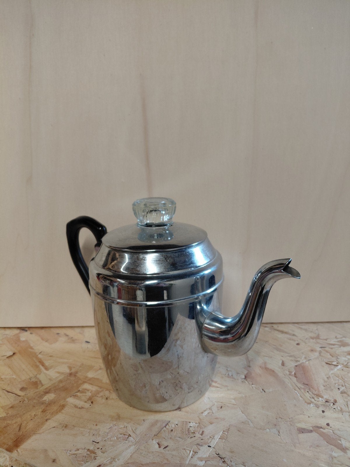 Vintage verchroomde koffiepot met glazen knop, Antiek en Kunst, Ophalen of Verzenden