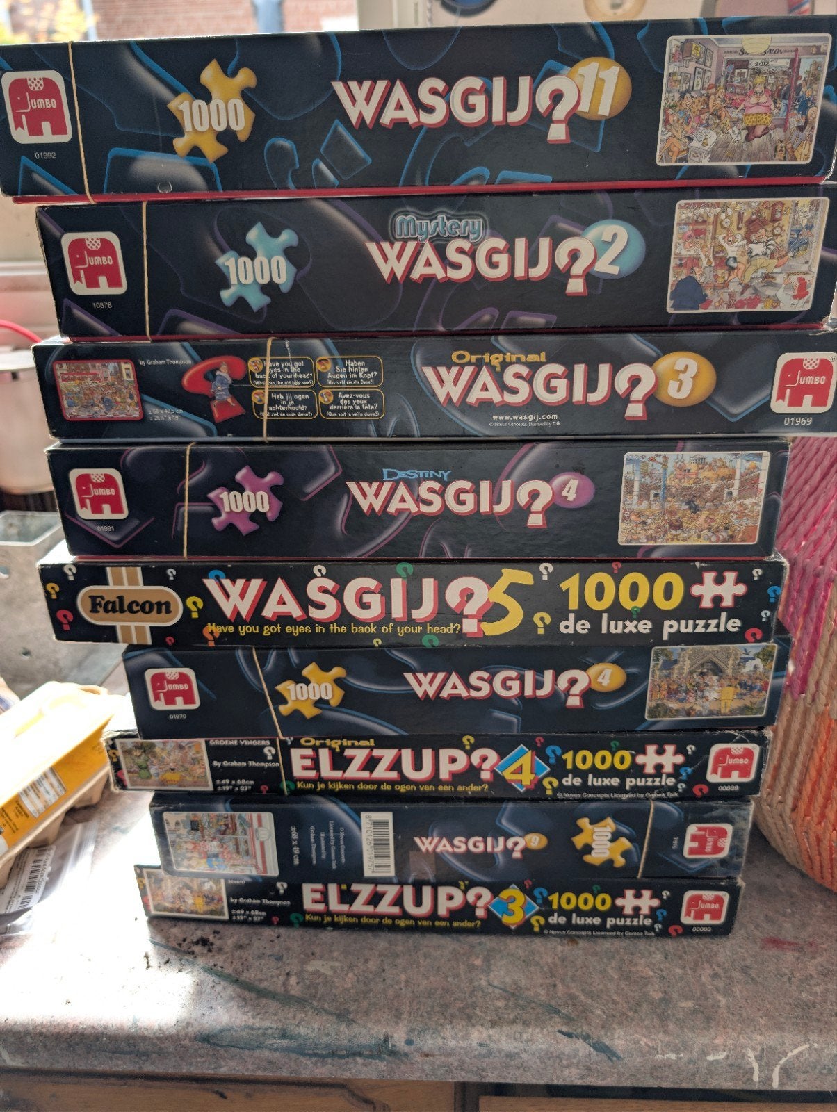 Grote collectie Wasgij en Elzzup puzzels (1000 stukjes), Hobby en Vrije tijd, Denksport en Puzzels, Ophalen, 500 t/m 1500 stukjes