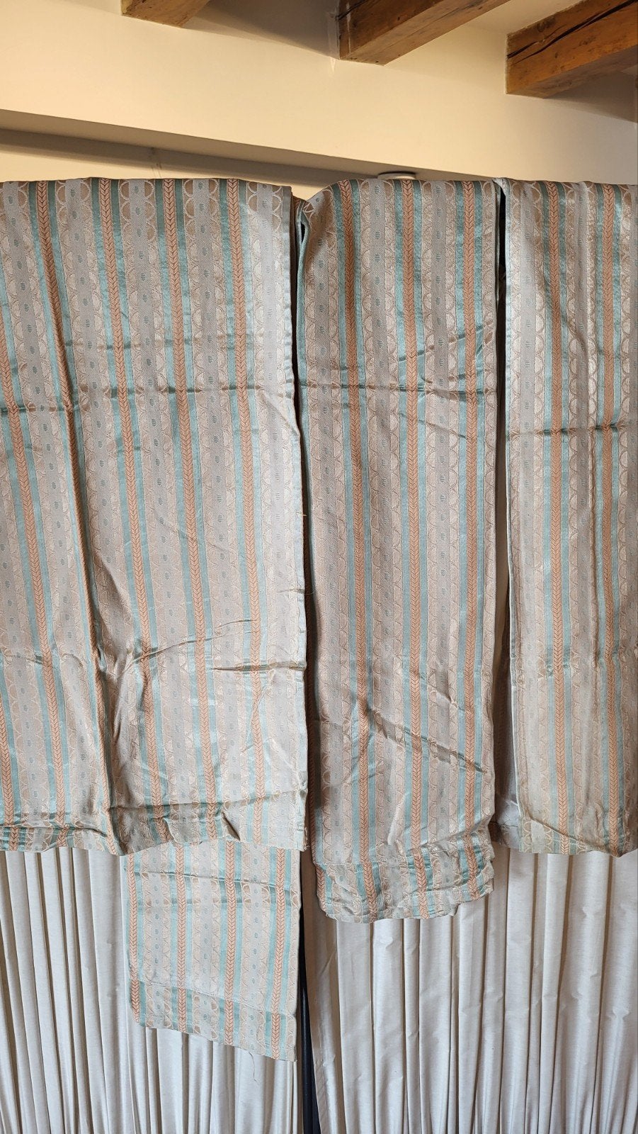 4 originele vintage stoffen gordijnen, glanzende afwerking, Ophalen of Verzenden, Huis en Inrichting