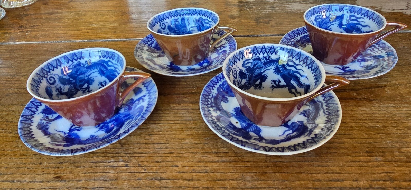Vintage Japanse Dragonware kop en schotels - 4 sets, Ophalen of Verzenden