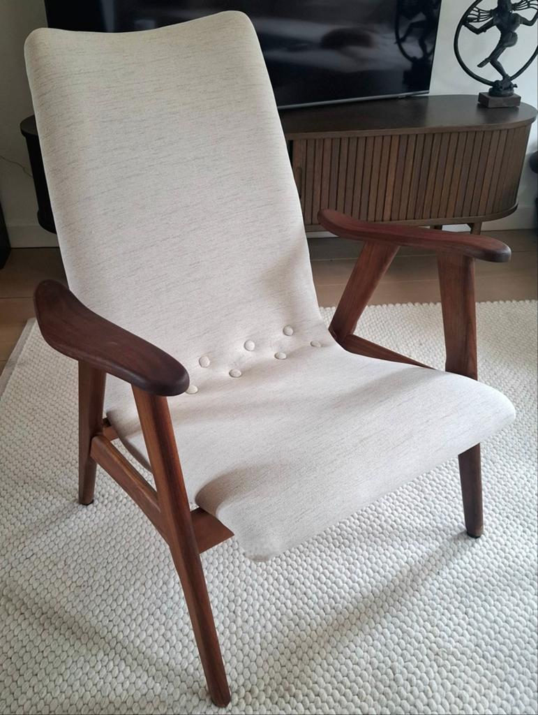 Jaren '60 Fauteuil Louis van Teeffelen - stoel creme zand, Huis en Inrichting, Fauteuils, Ophalen, Gebruikt, Minder dan 75 cm