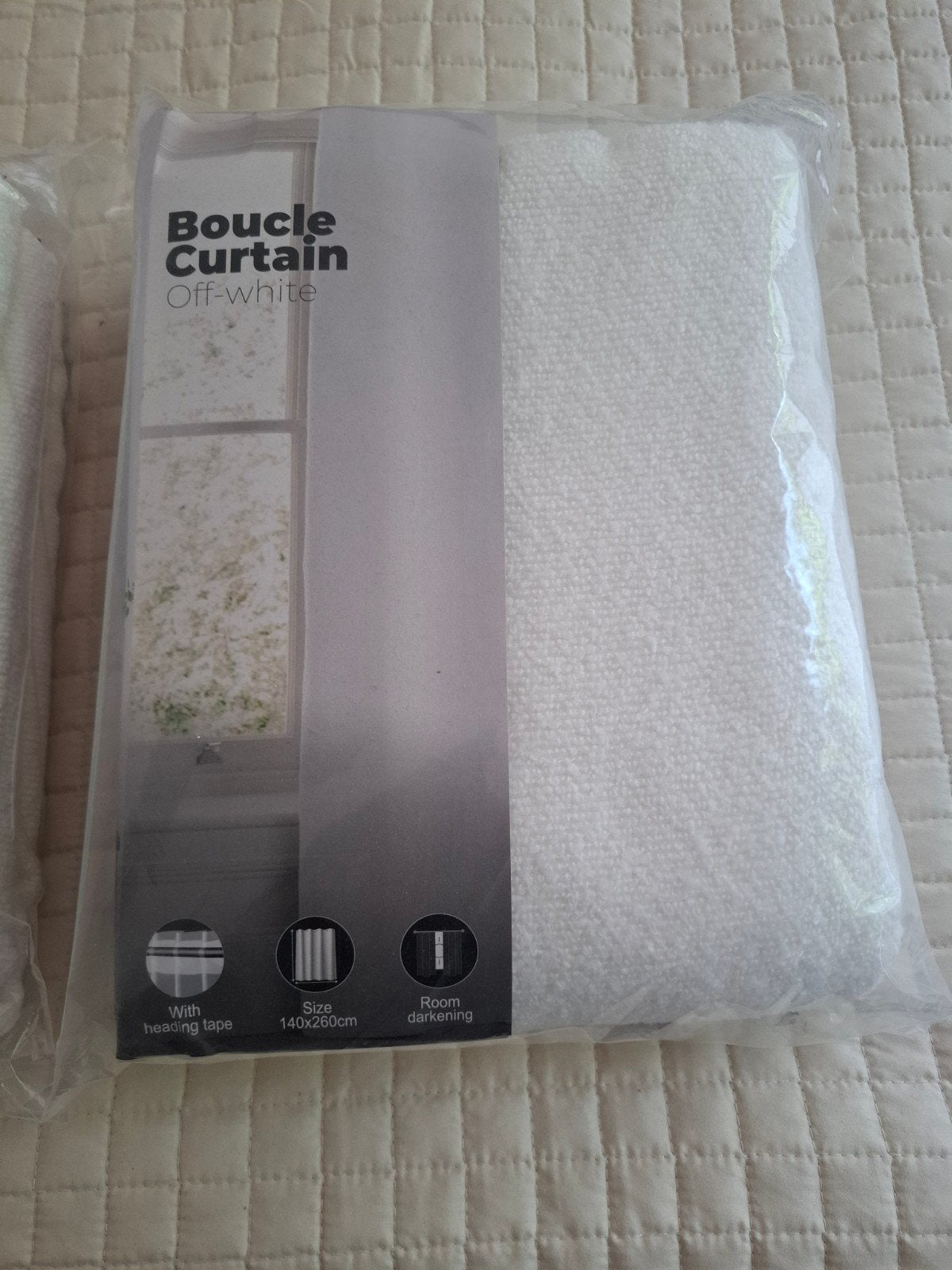Boucle Gordijn Off-White 140x260cm Verduisterend, Modern, Boucle, Verduisterend, 100 tot 150 cm, 200 cm of meer, Nieuw