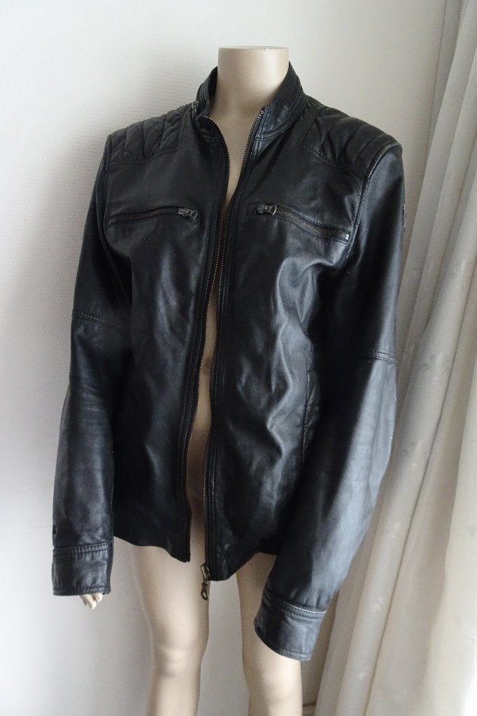 zwart stoere leren jas van Chasin maat L, Ophalen, Maat 52/54 (L), Chasin, Zwart