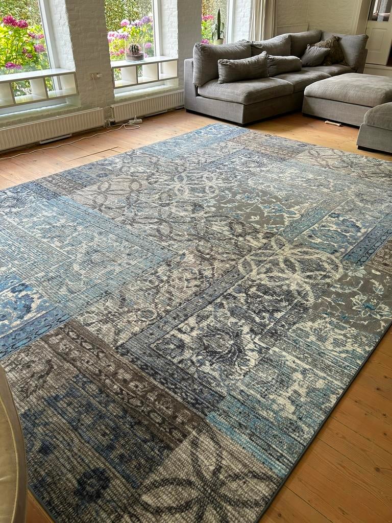 Desso vloerkleed blauw/ zand kleur, Ophalen, Blauw, Vintage, 200 cm of meer