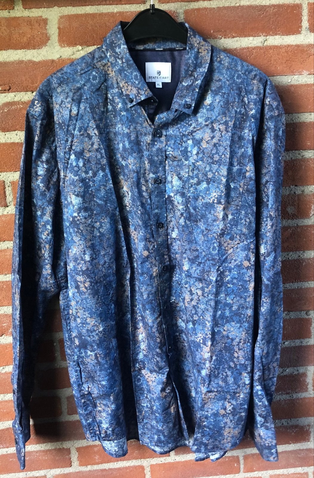 Nieuw State of Art overhemd Blauw met print Katoen  Maat XL, Ophalen of Verzenden, Nieuw, Blauw, Halswijdte 43/44 (XL)