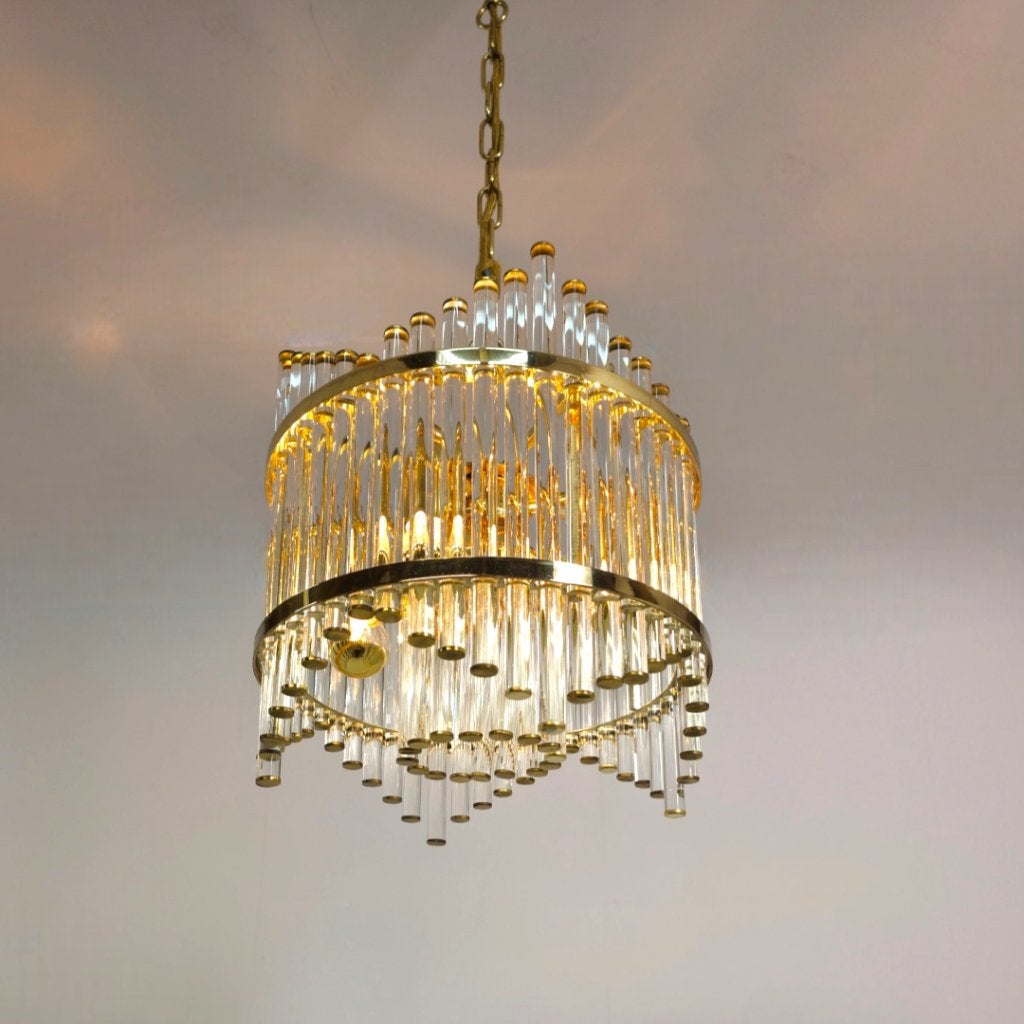 Palwa mid century modern glazen buizen kroonluchter 70's, Mid century modern, E27 (groot), Ophalen of Verzenden, Glas