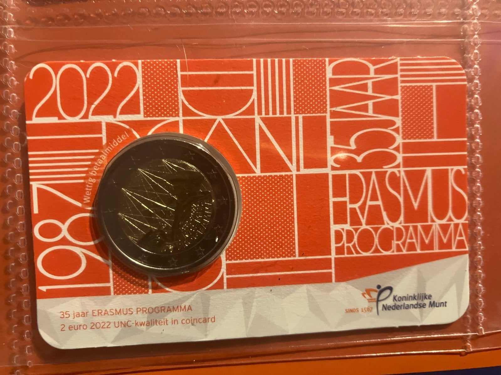 Coincard 35 Jaar ERASMUS PROGRAMMA: 2 Euro 2022 (UNC), Postzegels en Munten, Munten | Nederland, Verzenden, Koningin Beatrix, Euro's