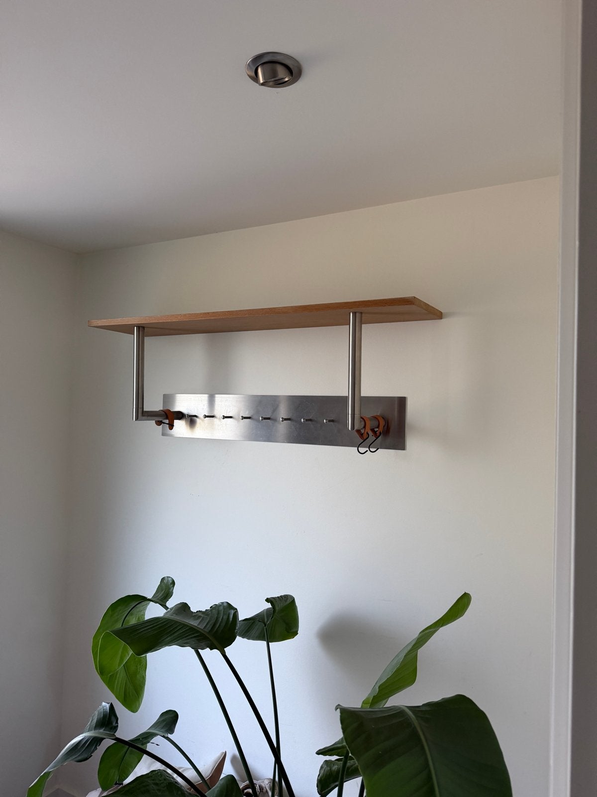 Moderne wandkapstok met plank en haken, Gebruikt, Minder dan 100 cm, Hout, Ophalen