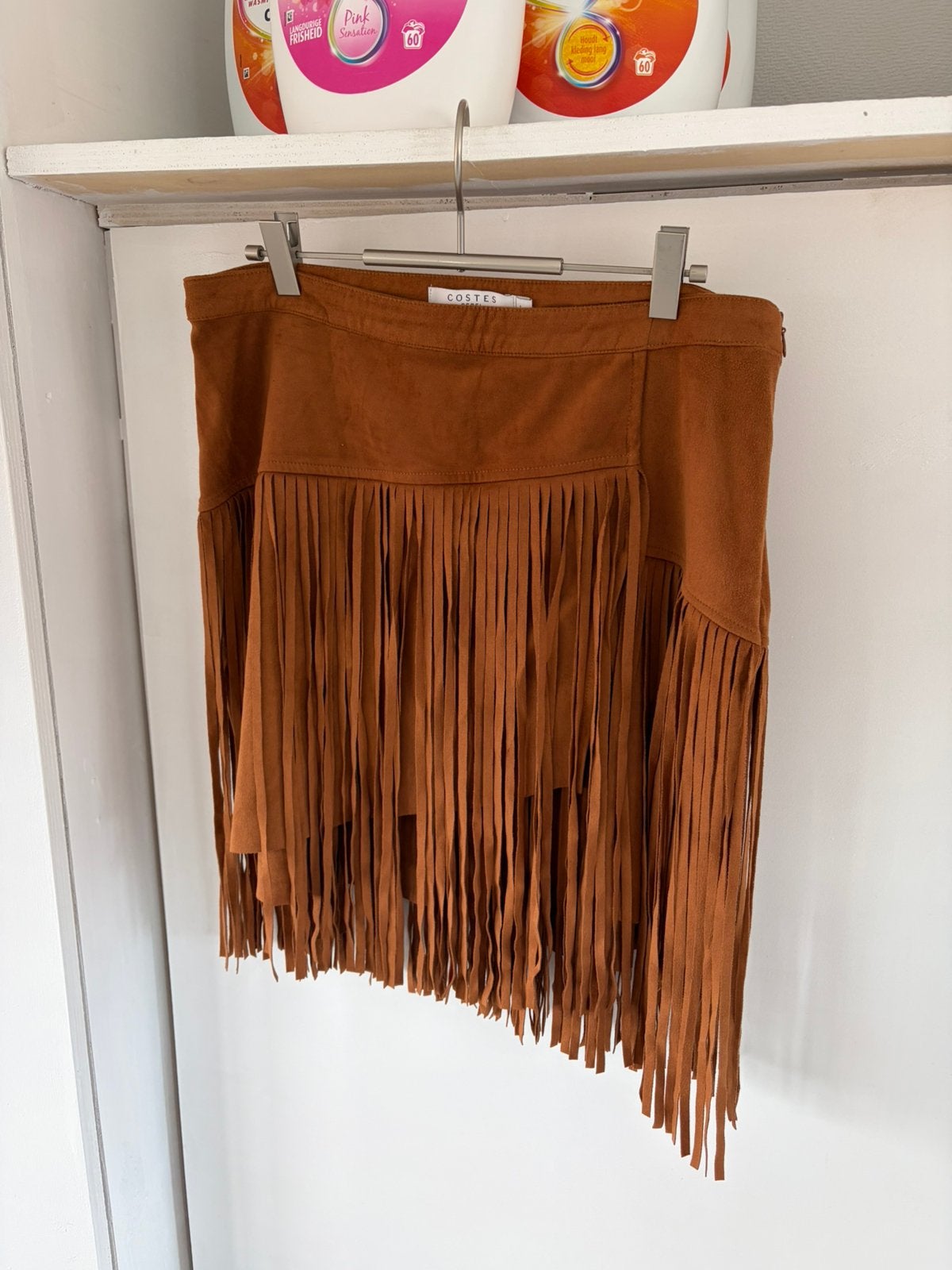 Cognac suède rokje met franjes maat L Costes, Kleding | Dames, Bruin, Maat 42/44 (L), Ophalen of Verzenden, Zo goed als nieuw