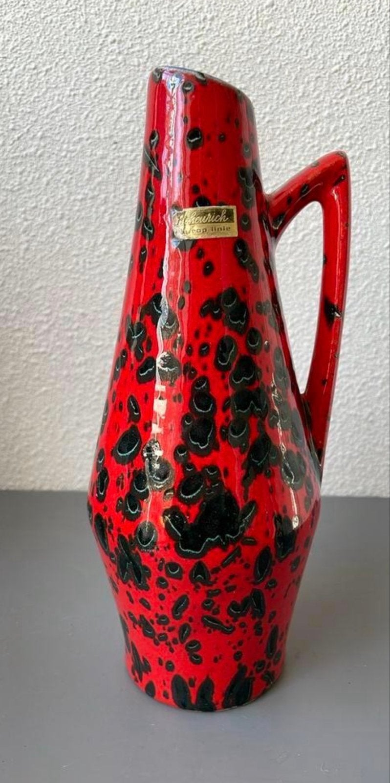 Vintage Fat Lava Vaas Rood Zwart - West Germany Keramiek, Ophalen of Verzenden