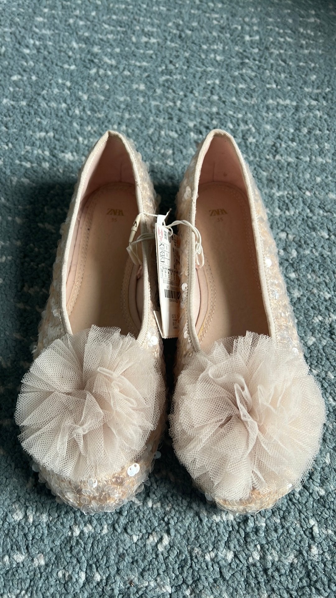 NIEUW Glitter feest ballerinas goud Zara maat 35, Ophalen of Verzenden, Zo goed als nieuw, Overige kleuren, Sneakers of Gympen