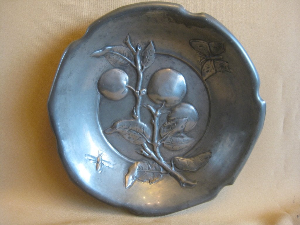 Antiek jugendstil tinnen schaal, Ophalen of Verzenden