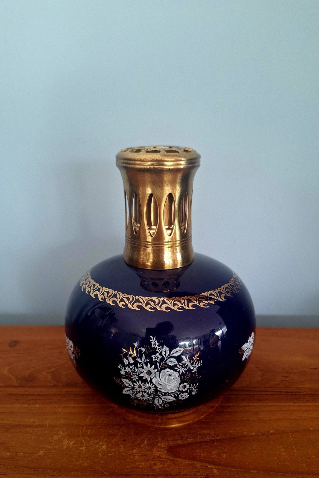 Antieke Lampe Berger FN Bleu Sévres - Blauw met Goud, Ophalen of Verzenden
