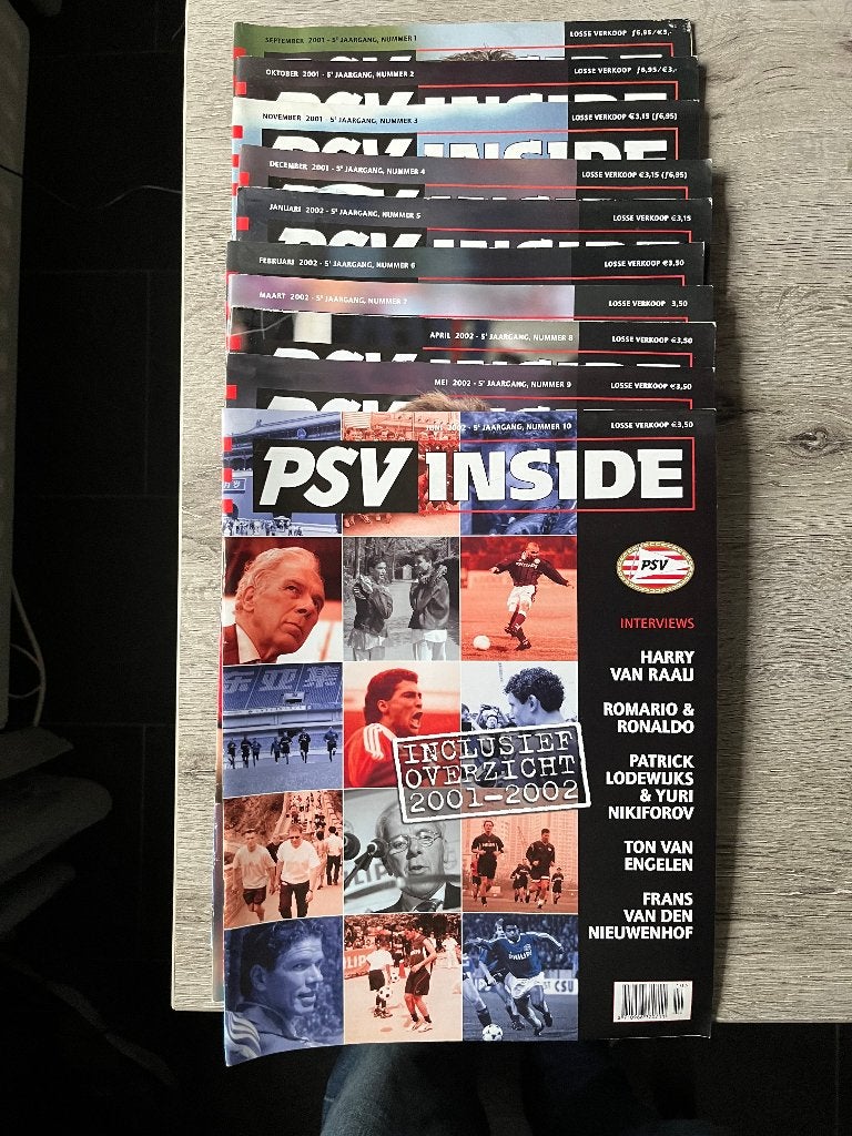Jaargang 5 PSV Inside Aug 2001 - Juli 2002 10 stuks, Verzamelen, Ophalen of Verzenden, Zo goed als nieuw, PSV, Boek of Tijdschrift