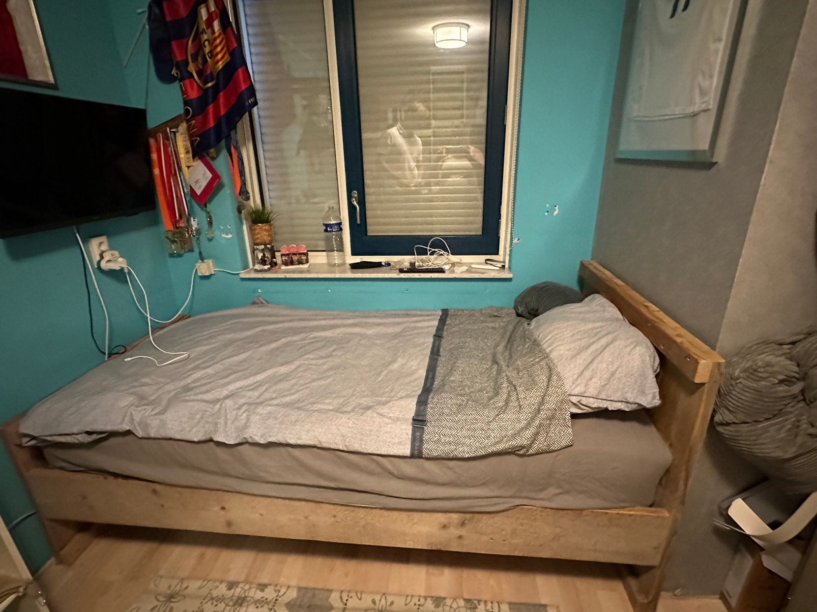 Mooi stijger hout bed., Ophalen, Zo goed als nieuw, Overige maten, Stoer bed