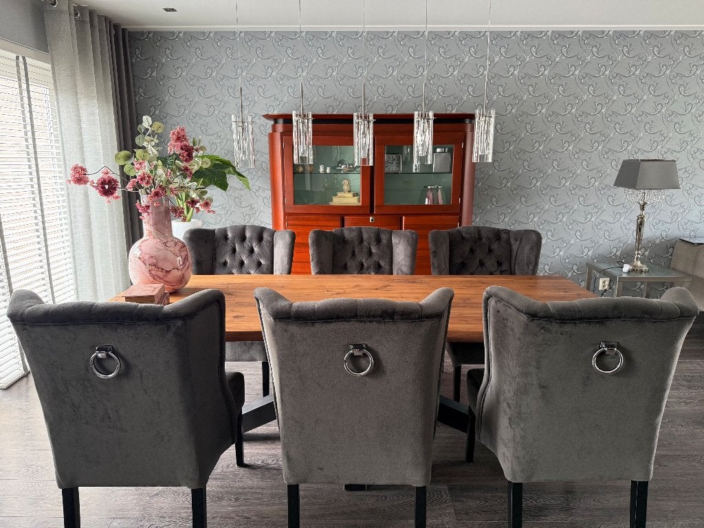 Massief houten Eetkamertafel met 6 stoelen, Huis en Inrichting, Tafels | Eettafels, Ophalen, Gebruikt, 100 tot 150 cm, Klassiek