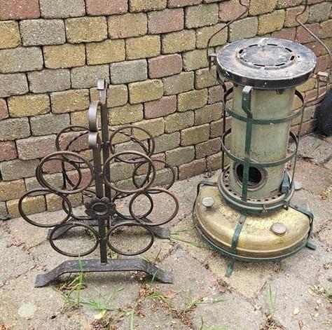 Vintage wijnrek en petroleumkachel, Antiek en Kunst, Ophalen of Verzenden