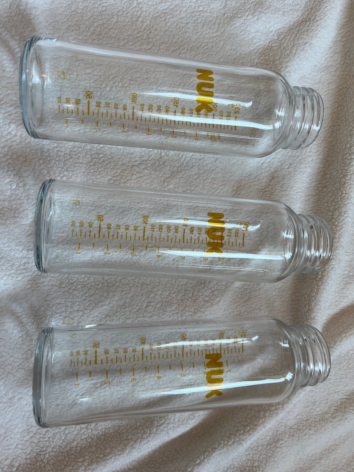 GRATIS: 3x NUK Glazen Fles voor Flesvoeding 230 ml, Ophalen, Nieuw, BPA-vrij, Babyfles