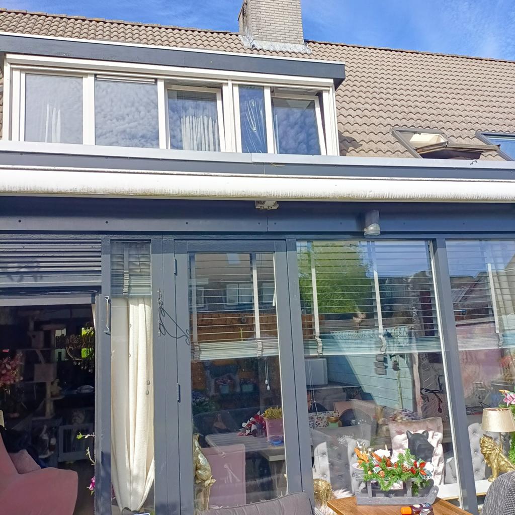 Elektrisch knikarmscherm - Wit/Grijs - Gebruikt, Ophalen, Gebruikt, 450 cm of meer, Elektrisch