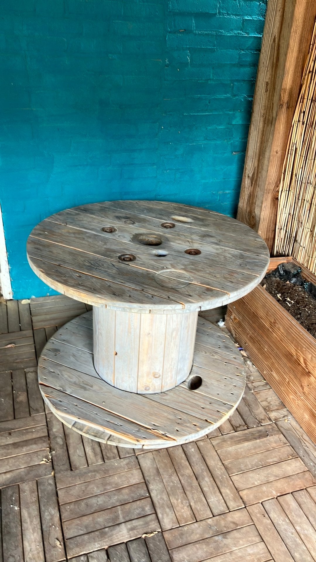 Ronde tafel ø 80cm van houten katrol, Ophalen, Gebruikt, Rechthoekig, Hout