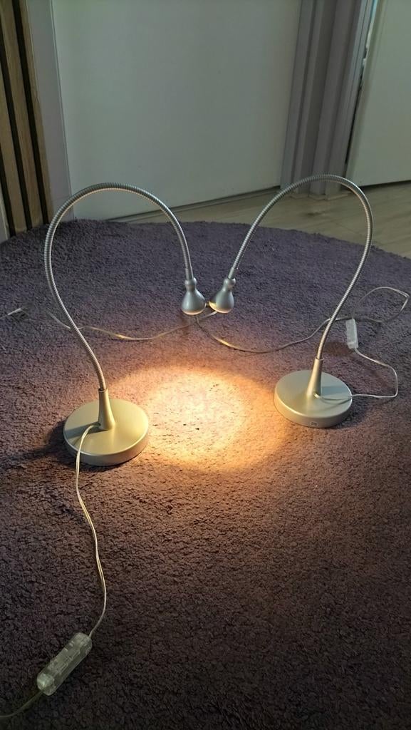 Twee zilverkleurige tafellampen Jansjo van Ikea, Ophalen of Verzenden, Zo goed als nieuw, Minder dan 50 cm