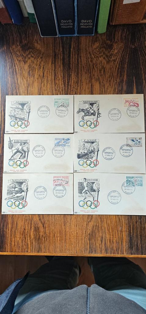 6 Enveloppen Olympische Spelen 1953 - Diverse Sporten, Verzamelen, Verzenden, 1940 tot 1960, Frankrijk