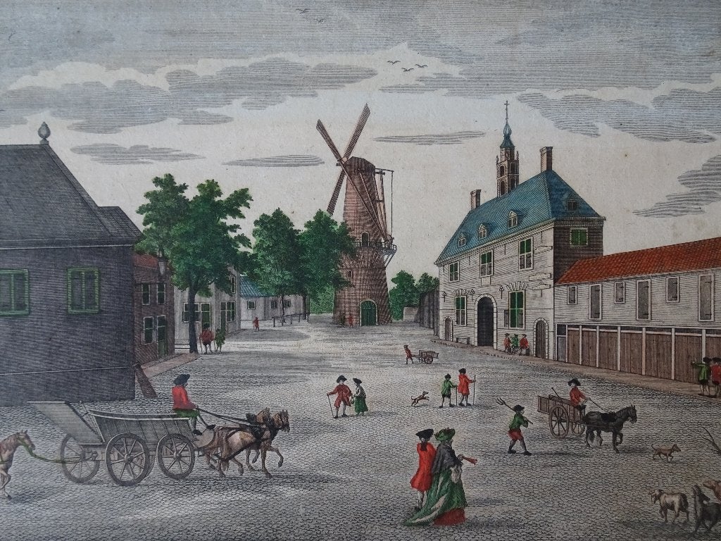 opticaprent Gezicht Oostpoort Rotterdam Georg B. Probst 1750, Antiek en Kunst, Stadsgezicht, Ophalen of Verzenden, Gravure, Origineel