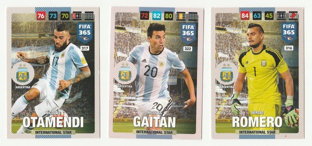3 Panini FIFA 365 kaarten - Argentinië, Verzenden, Gebruikt, Buitenlandse clubs, Poster, Plaatje of Sticker