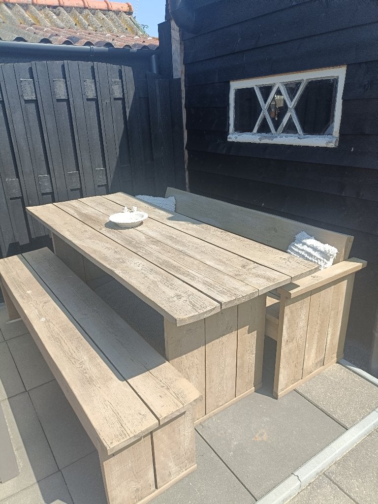 Tuinset steigerhout 6 persoons, Ophalen, Gebruikt, 6 zitplaatsen, Steigerhout