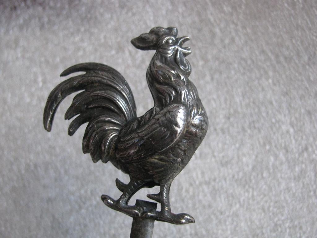 Antieke Franse Verzilverde Vleespen / Spies met Haan - 24 cm, Verzenden