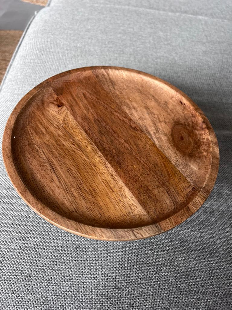 Houten etagere van mango hout (H&M Home), Gebruikt, Schaal, Rond, Ophalen of Verzenden