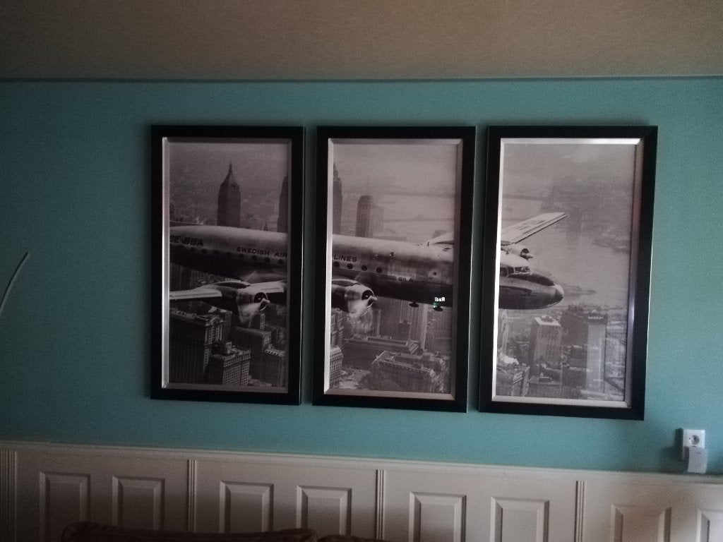 Foto drie luik vliegtuig new york, Huis en Inrichting, Ophalen, Zo goed als nieuw, 125 cm of meer, Foto of Poster
