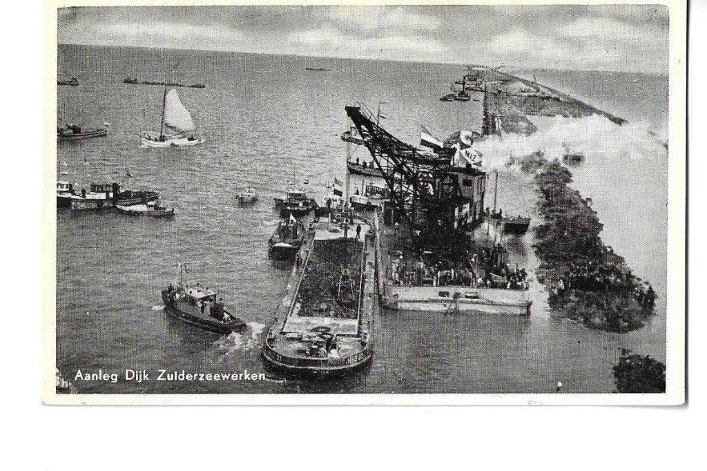 zuiderzee  aanleg  dijk  binnenvaart  scheepvaart, Verzenden, 1940 tot 1960, Gelopen, Ambachten of Beroep