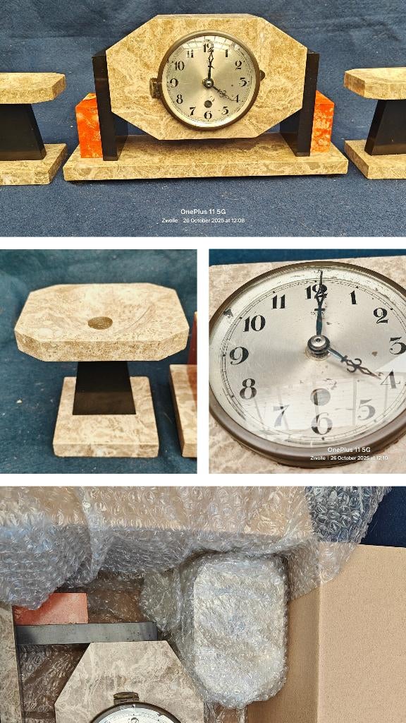 Art Deco Marmeren Pendule Set - 3-delig - Compleet, Ophalen of Verzenden