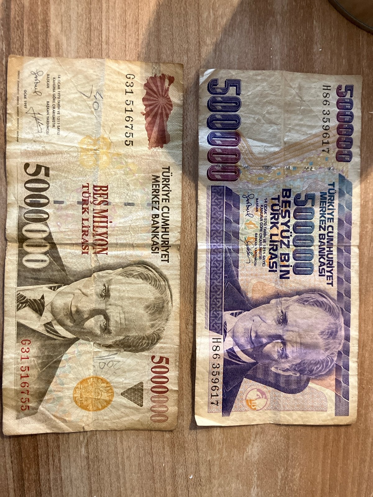 Turkse Lira biljetten: 5 miljoen en 500 duizend Lira, Ophalen of Verzenden, Euro's, Setje