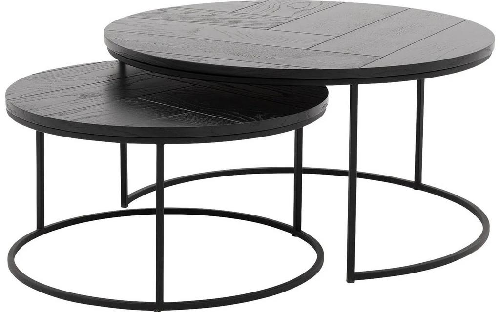 Goossens salontafels 60+80cm rond hout eiken zwart visgraat, Huis en Inrichting, Tafels | Salontafels, Ophalen, Gebruikt, 50 tot 100 cm