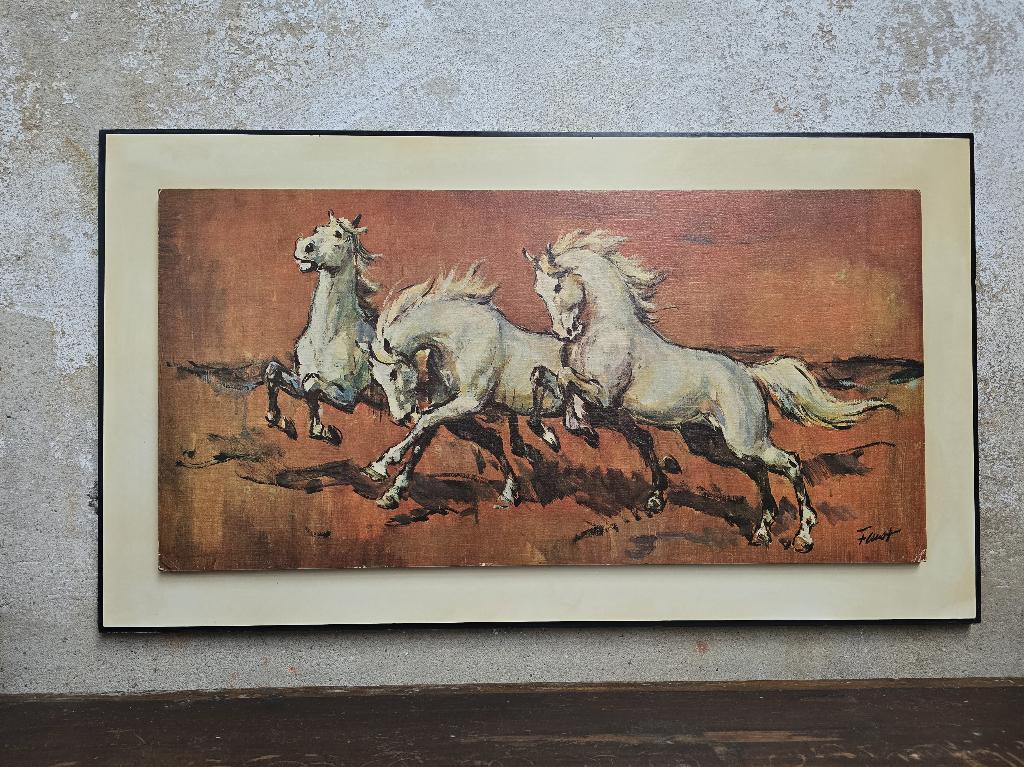 Jaren 70 Brutalistische Prent door Faust | Witte Paarden, Antiek en Kunst, Ophalen of Verzenden
